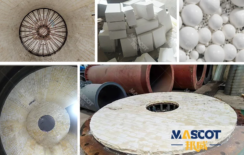 Ceramic ball mill material contact zone with alumina lining, ceramic end covers and alumina grinding media