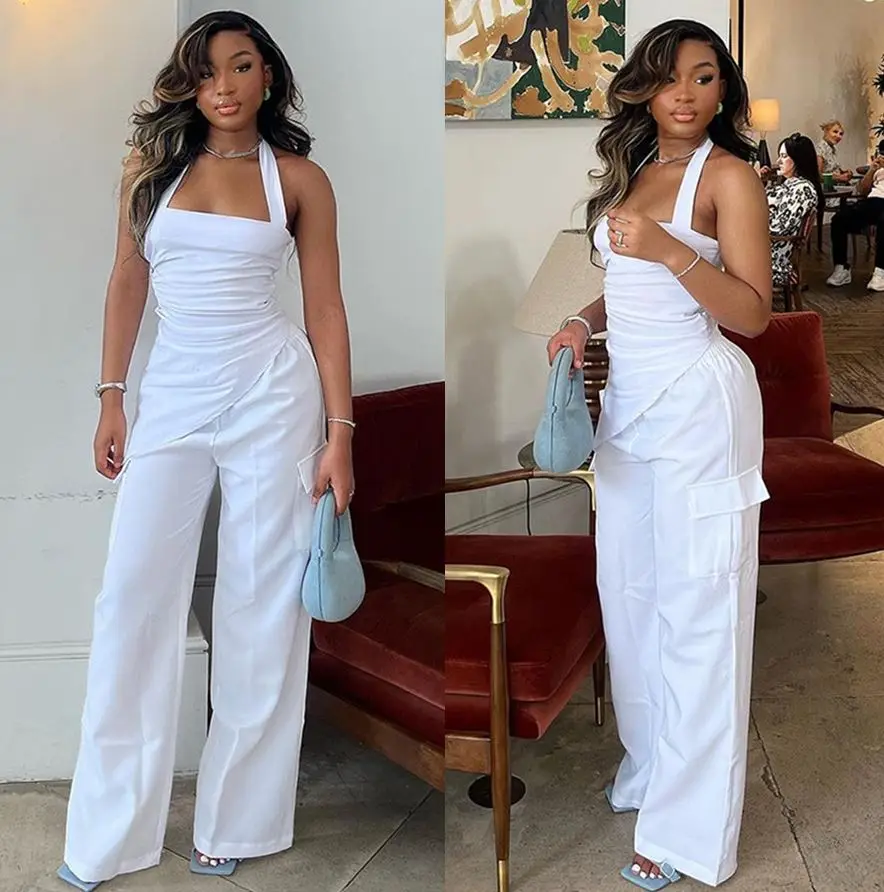 Women's Irregular Top & Wide Pants Set.