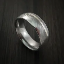 Handmade Custom Men 8MM Width Damascus Steel Manufactur Ring Fashion Jewelry Silver Damascus Steel Ring