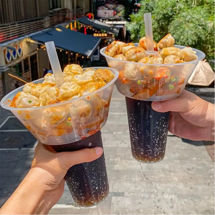 Moving Hot Pot Snack Cup 2 in 1 Drink Cup With Snack Bowl Transparent Drink Cinema Drink Popcorn Bowl