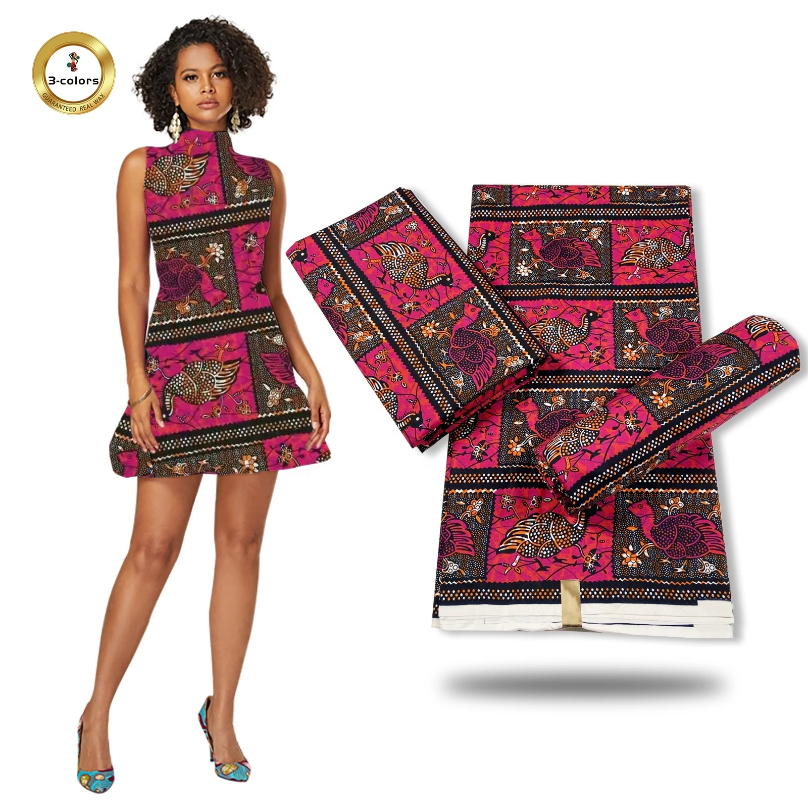 2020 Top Sale African Java Wax Cloth Veritable Polyester Stretch Satin Fabric Printed