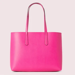 Custom Neon Pink Leather Women Large Working Tote Bag Shoulder Shopper Handbag Purse
