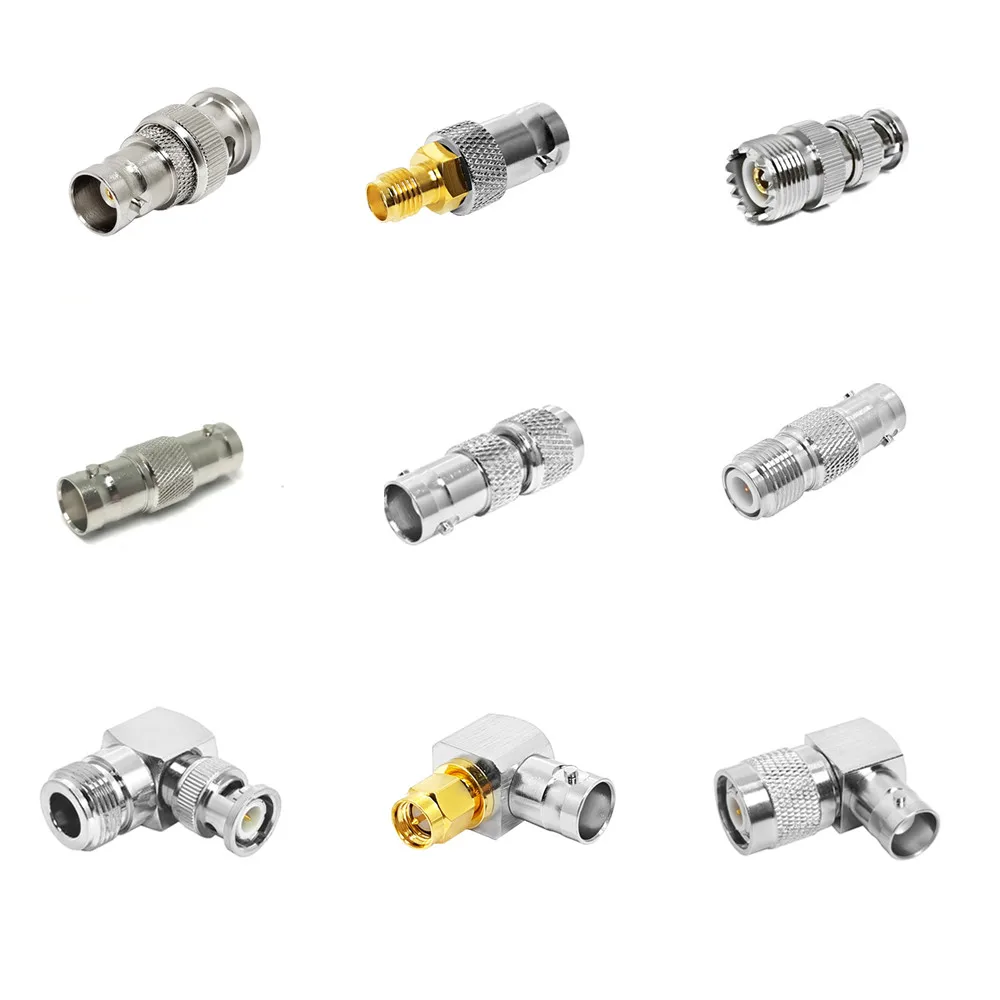 Factory BNC Female Jack to UHF/TNC/SMA/N/BNC Type Male Plug Right Angle RF Coax Coaxial Adapter Connectors