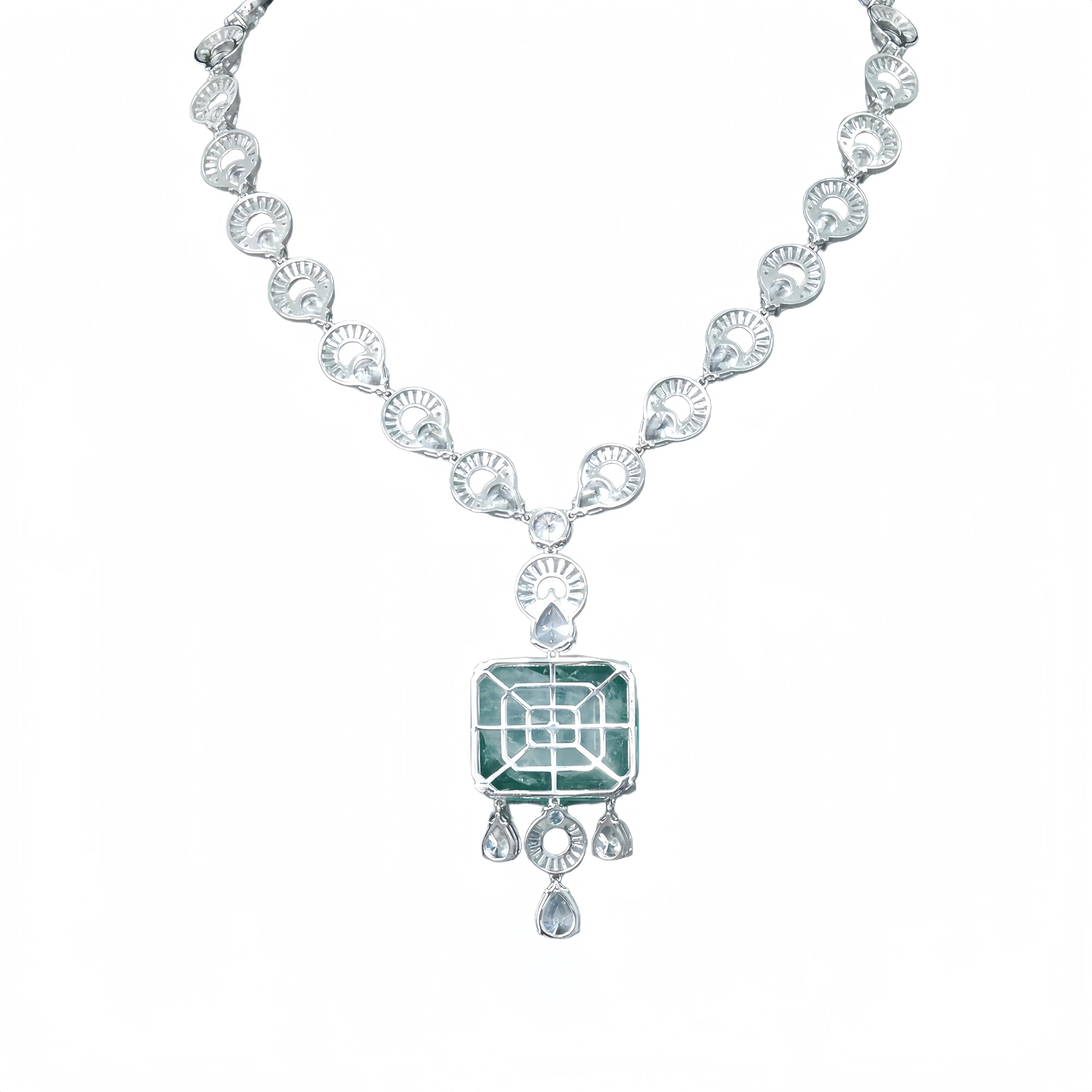MUSHAN Jewelry Factory High Carbon Diamond and Musa Green Stone Pendant Necklace 925 Sterling Silver Jewelry Necklaces for Women