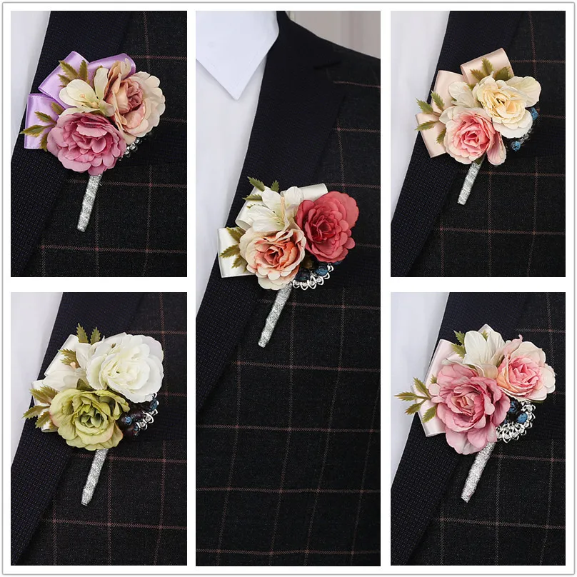 Lot De 18 Boutonnières Épinglettes Fleur Pour Homme - Mariage, Cérémonie - Rose Multicolore Avec Boîte Cadeau