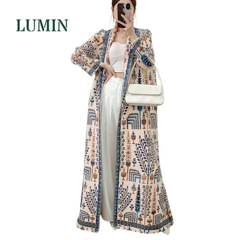 2025 Vintage Long Coat for Women Fashion Fair Isle Pleated Abaya Miyake Front Open Casual Style Anti-Static for Autumn Commuting