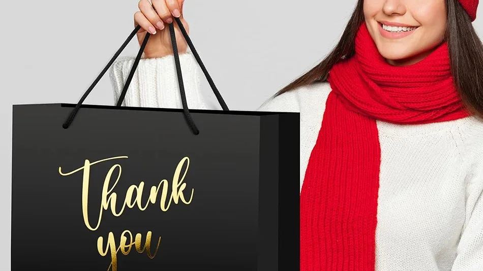 Thank You Gift Bag - Paper Shopping Bag 8 X 10 X 5 White Matte Elegant