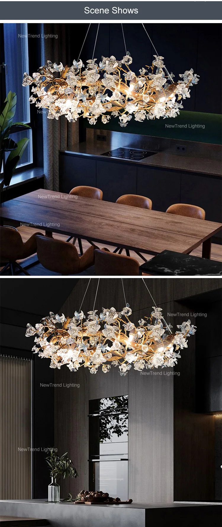 cpl 191 elegant design indoor decoration pendant light villa living room modern glass flower led chandelier-4