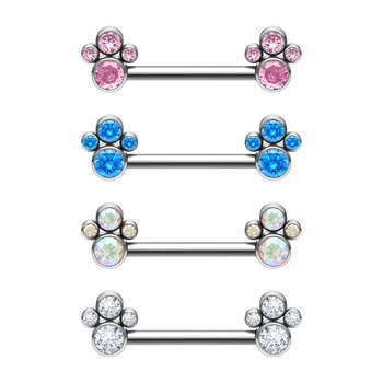 G23 Titanium Nipple Barbell Ring 14MM Crystal Zircon 14G Internally Threaded Bezel Set Body Piercing Jewelry