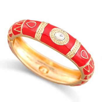 KAYMEN Hot Selling Exquisite Women's Jewelry Enameled Colorful Gold Plating Cuff Bracelet Statement Bangle