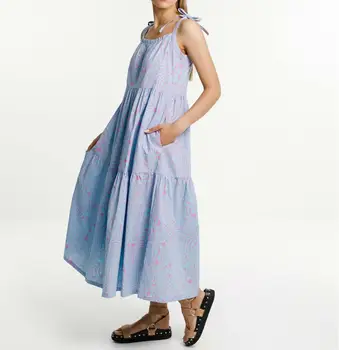 New Arrival Women's Casual Maxi Dress Summer Style Backless Ruffles Hem Fabric Tied Ziggy Dress Plus Size Woven Weaving Method