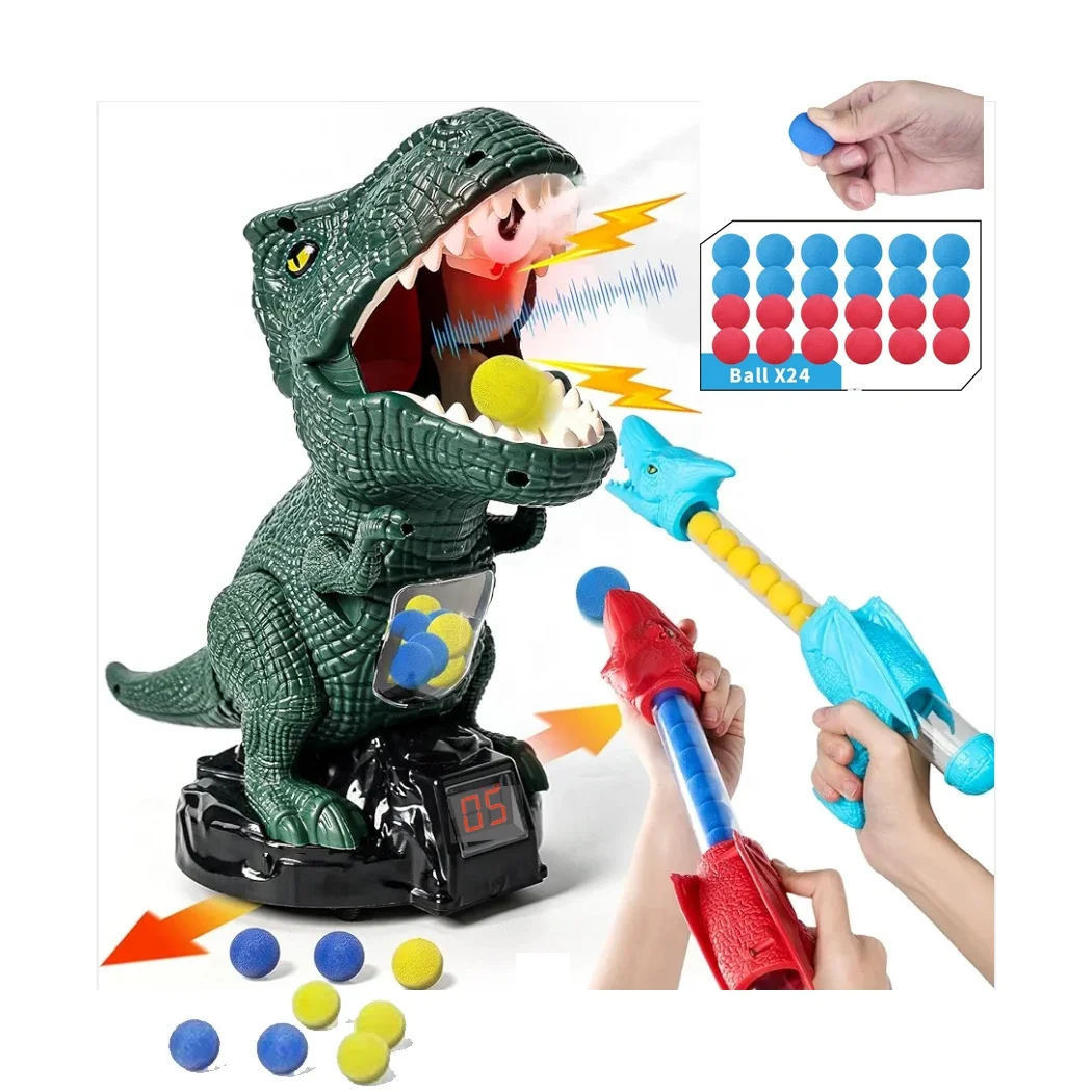 Новые игры для стрельбы динозавров с 2 пистолетами и 24 пенными пулями пластиковые игрушки детей распылителем тумана звук количество подсчета