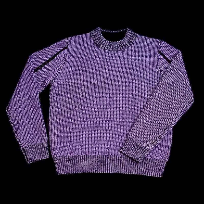 Crew Neck Pullover Sensitive Yarn Color Changing Thermochromic