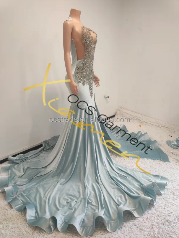 Ocstrade Sky Blue Ball Gown Silver Rhinestone Dress Woman Bling Party  Dresses Vestido High Split Prom Dresses 2025 Evening Gowns| Alibaba.com