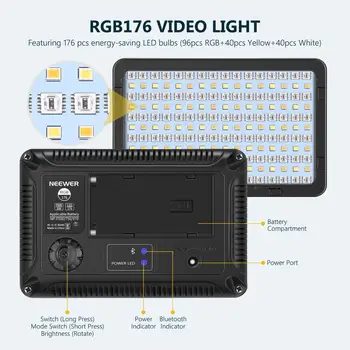Neewer RGB Video Light With APP Control,Led Camera Light CRI95+ Dimmable for YouTube DSLR Camera Camcorder Photo Lighting,RGB176 detail image