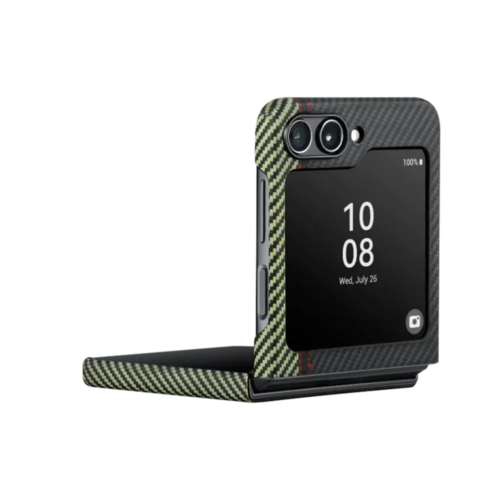 Carbon Fiber Phone Case For Samsung Galaxy Z Flip5 Flip4 Flip3 5G Flip Weaving Plain Cover Business Anti Drop SJK485 Laudtec details
