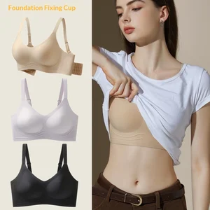 Women's Everyday Gothic Solid Seamless Thin Wire-Free Push-Up Full Coverage Lift Bralette with Logo Cup Plus Size Bra