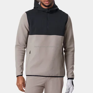 Sporty and Casual Half - Zip Hoodie Unisex Two - Tone Color - Blocked Top