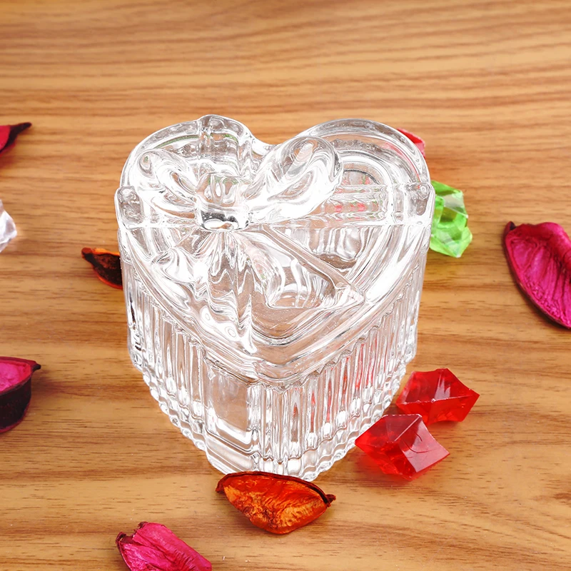 Creative Heart Stripe Glass Jar Bow Storage Jar Bedroom Trinket Storage Box Wedding Hand Gift