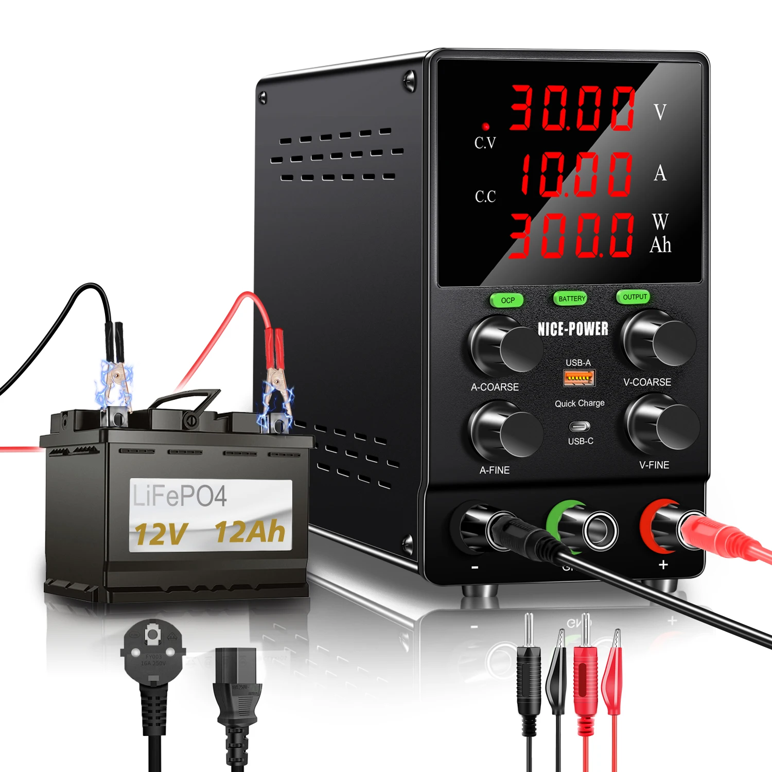 Adjustable DC Digital Single Switching Power Supply OCP 24v 30V 10A 300W DC Power Supply 4 Digits Display Charge Repair Lab