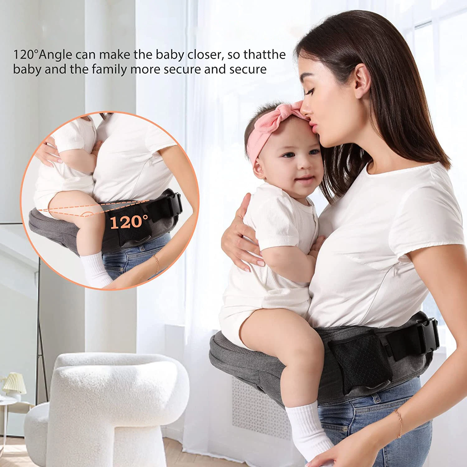 Baby Carrier With Hip Seat Adjustable Waistband & Breathable Mesh