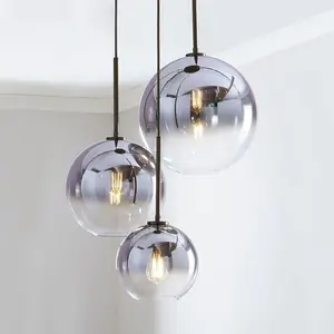 Zeal Lighting Nordic Art Design Gold Hanging Globe Light Bedroom Round Gradual Glass Ball Pendant Light