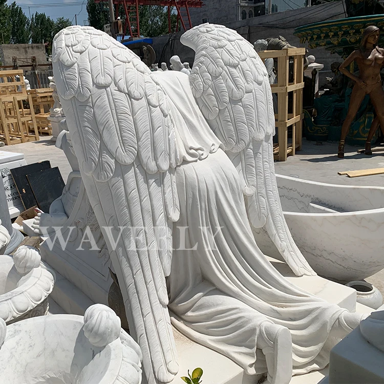 Outdoor Large Marble Cemetery Weeping Angel Sculpture Cemetery Angel