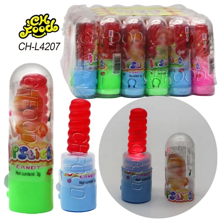 Cheap Plastic Candy Toys for Kids Led Lightning Lipstick Lollipop Hard Candy Sweets Snack Food