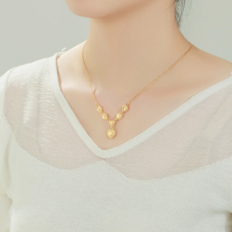 Xuping Jewelry Wholesale Dubai Wedding Bridal Jewellery Fashionable Heart Flower Charm 24K Gold Plated Link Chain Women Necklace