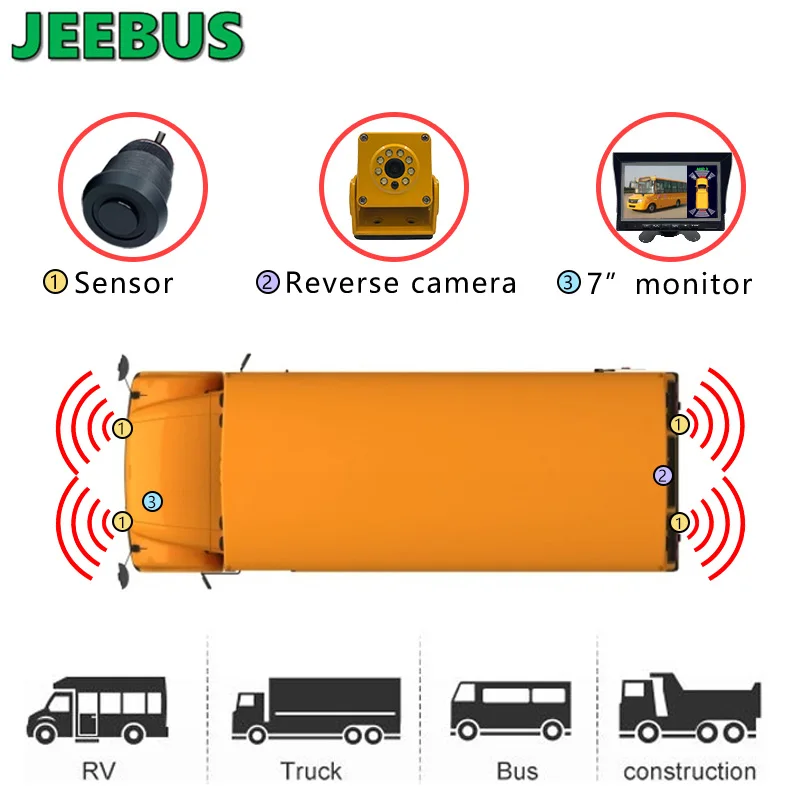 School Bus Parktronic 4pcs sensors Parking Sensor 7inch Monitor System with Backup Reverse Camera
