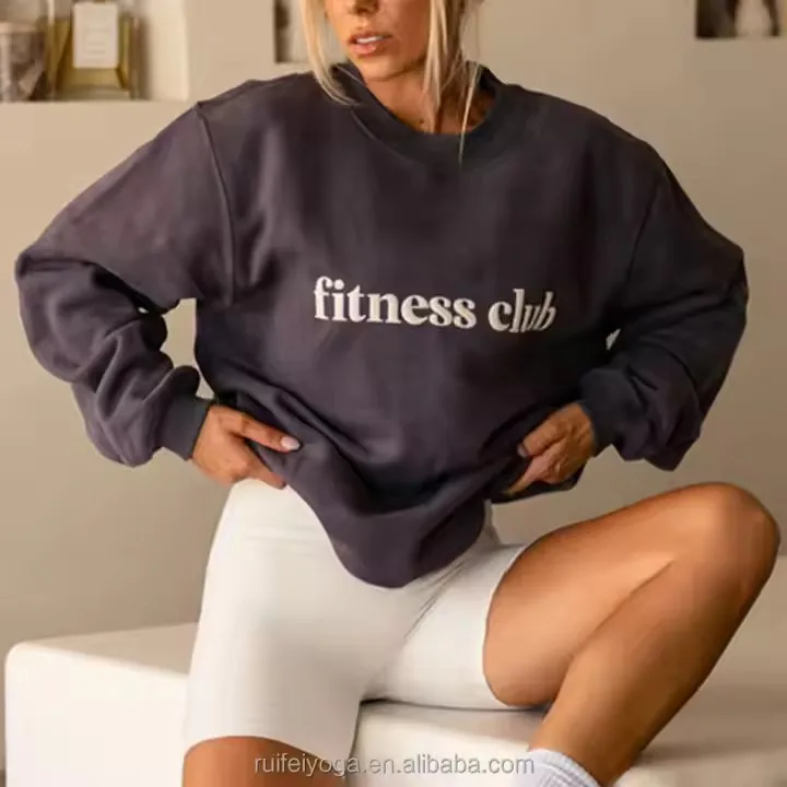 New Arrival Custom Embossed Streetwear Embroidered Jumper Sweater Fleece Crewneck Oversized Women Puff Print Sweatshirt