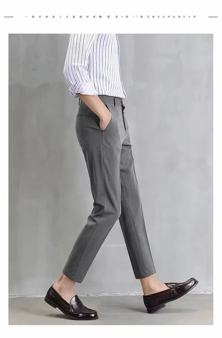 Cross-border menswear 28-40 size light business simple straight slim nine-point suit pants