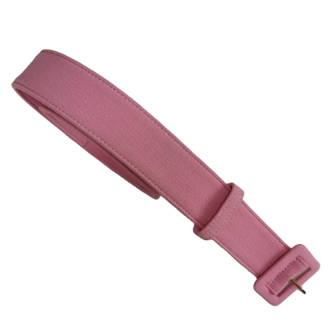 Rose Red Cotton Fabric Dress Waist Belt With Metal Square Pin Buckle