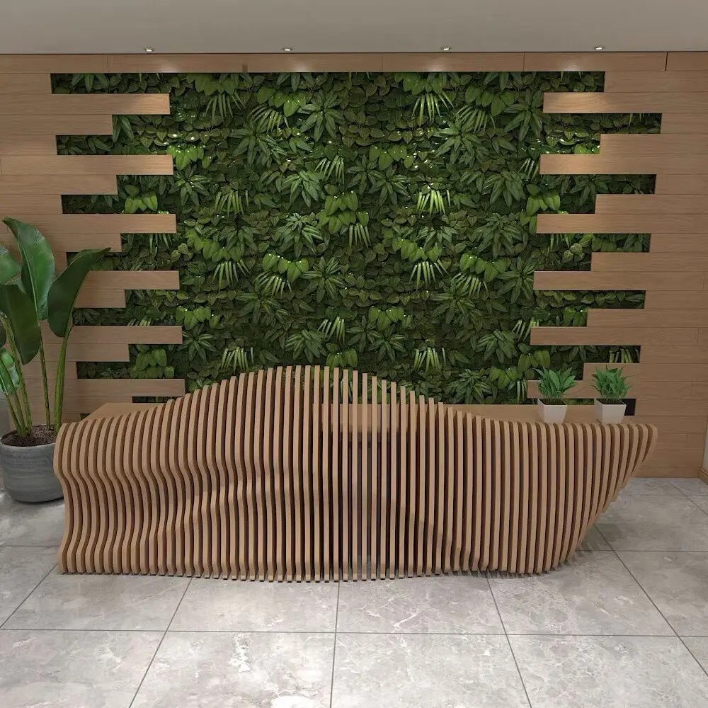 Custom Solid Wood Modern Adjustable Reception Desk for Hospital and Mall Use Gold Color Commercial Office Furniture