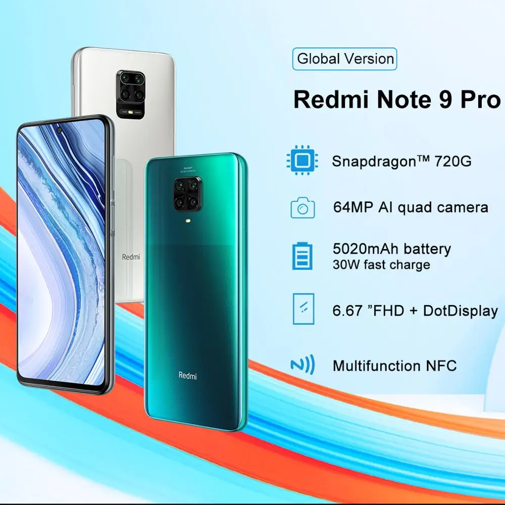 Смартфон Xiaomi Redmi Note 9 Pro, глобальная версия, 6 ГБ + 128 Гб, NFC, Snapdragon 720G восемь ядер, 5020 мАч, 4 камеры 64 мп