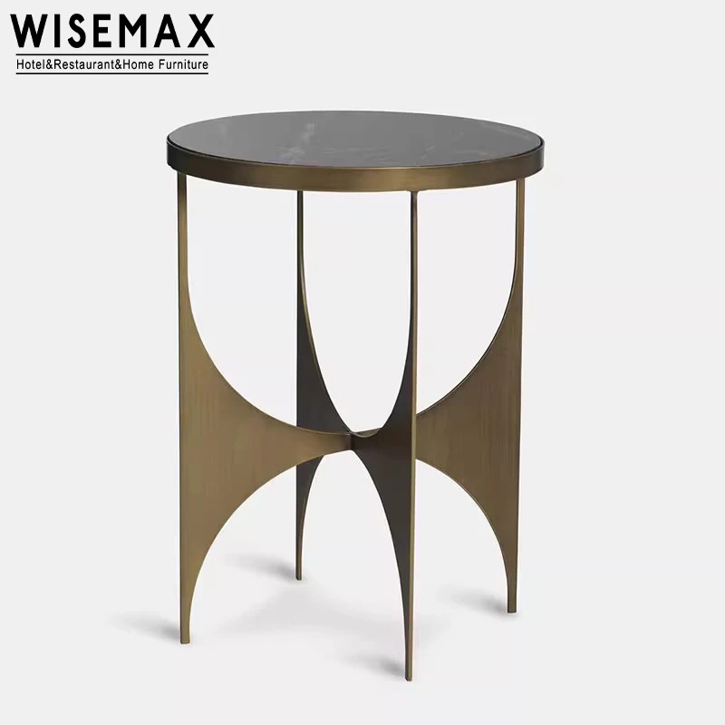 WISEMAX FURNITURE New Design Space Saving Small Marble Side Table Home Furniture Round Top Metal Side Tea Table for Living Room