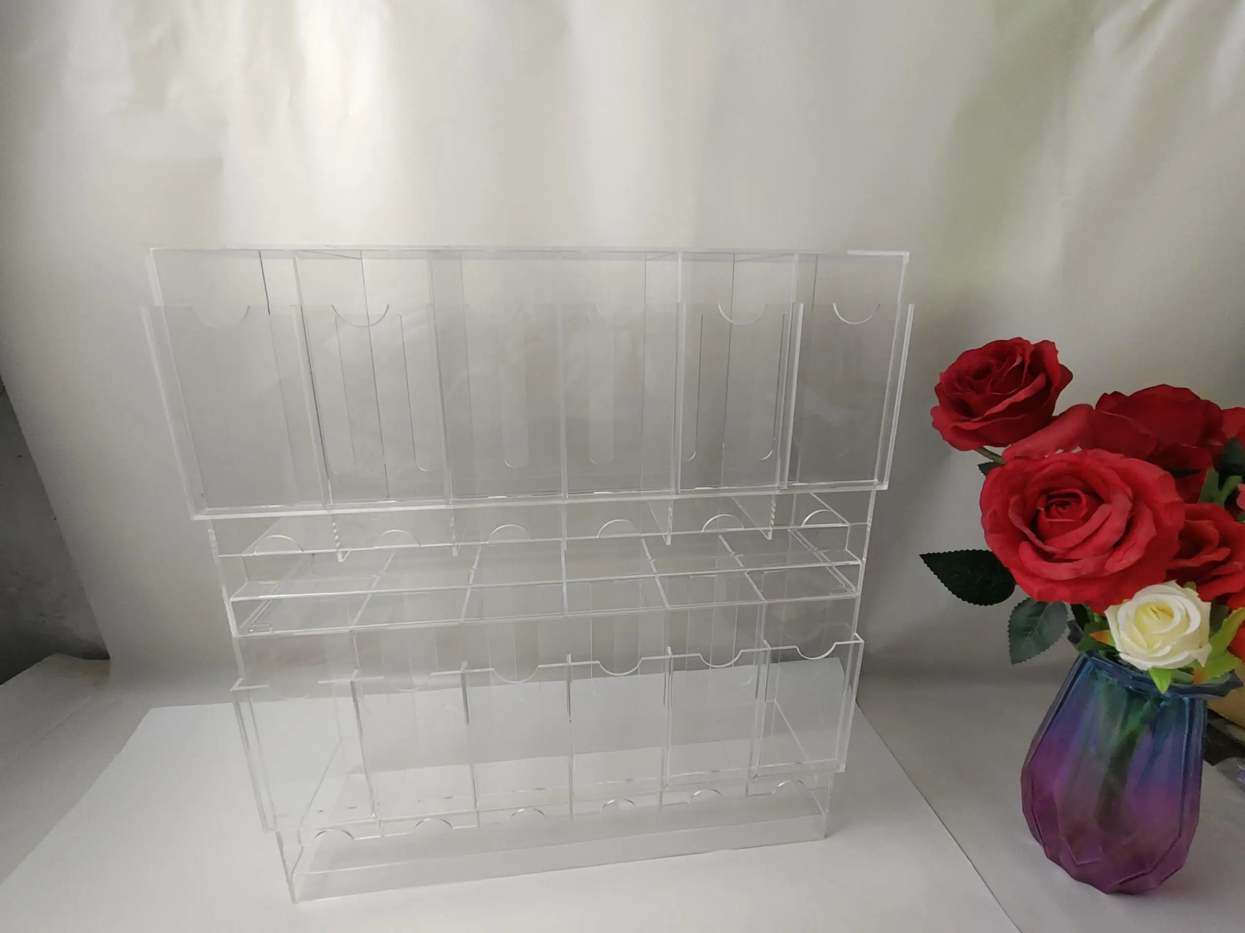 กล่องใส่การ์ดแบบอะคริลิก 6 ช่อง สำหรับจัดเก็บซองการ์ด กล่องใส่การ์ดแบบวางซ้อนได้ สำหรับจัดเก็บซองการ์ดกีฬา ดีไซน์แบบวางซ้อนได้