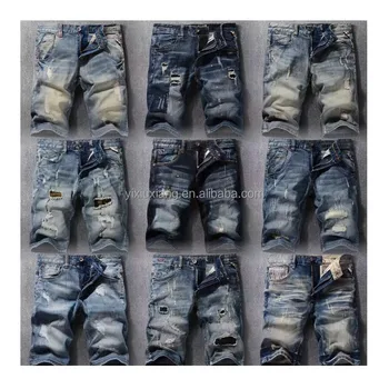 2024 High-quality new summer slim jeans Fashion ripped casual slim loose five point men's jeans
