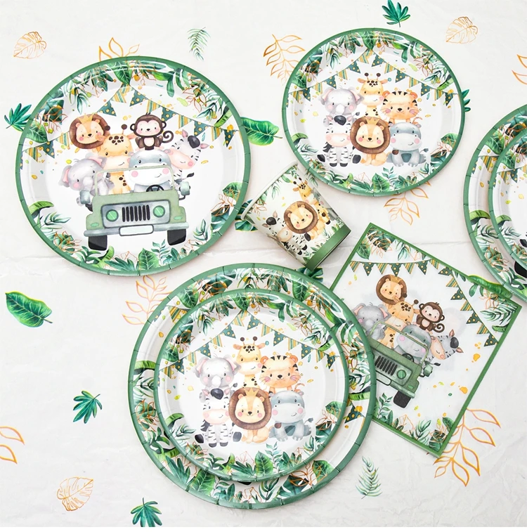 Safari Birthday Baby Shower Disposable Paper Plates Tableware Animal ...