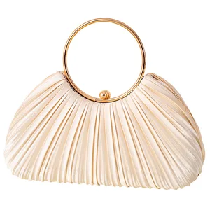 NEW Pleated Evening Bag Ladies Handbag Ladylike Temperament Banquet Clutch Bag Dress Bag Ring Handbag