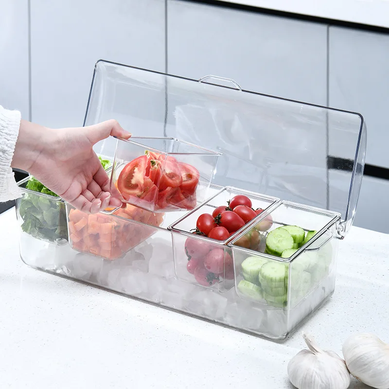 Transparent Detachable Fridge Box Pet Seasoning Box 5 Compartment Salad Fruit Vegetable Storage Box