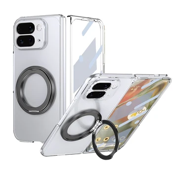 Premium Ice Feeling 360 Rotating Metal Magnetic Bracket clear PC Folding Phone case for Google Pixel 10 Pro Fold Case