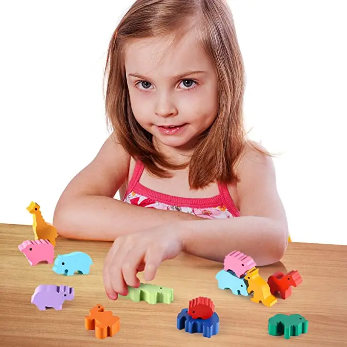 Kids Wooden Block Toy Block Training Game Kit Baby Learning Animals