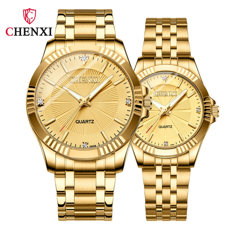 CHENXI 050A China Factory Couple Fashion Gold Quartz Watch