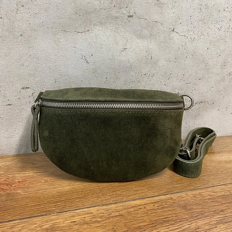 product custom sport crossbody shoulder hipbag belt fanny pack suede waist bag with adjustable leather strap-4
