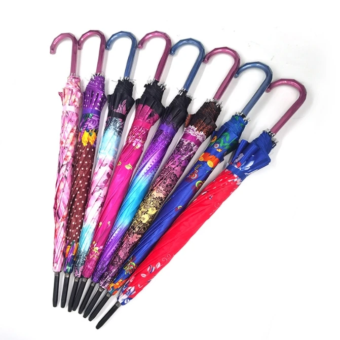 Factory Wholesale Multiple Printed Design Straight Rain Umbrella With Plastic Cover Case