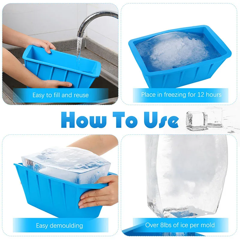 Non Stick Extra Large Ice Block Mold Reusable Steel Reinforced Silicone Molds Big Ice Cube Molds for Ice Bath