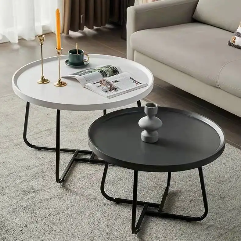 Nordic MDF Board Nesting Round Center Table Living Room Furniture Mesas De Centro Tea Table Metal Base Wooden Round Coffee Table