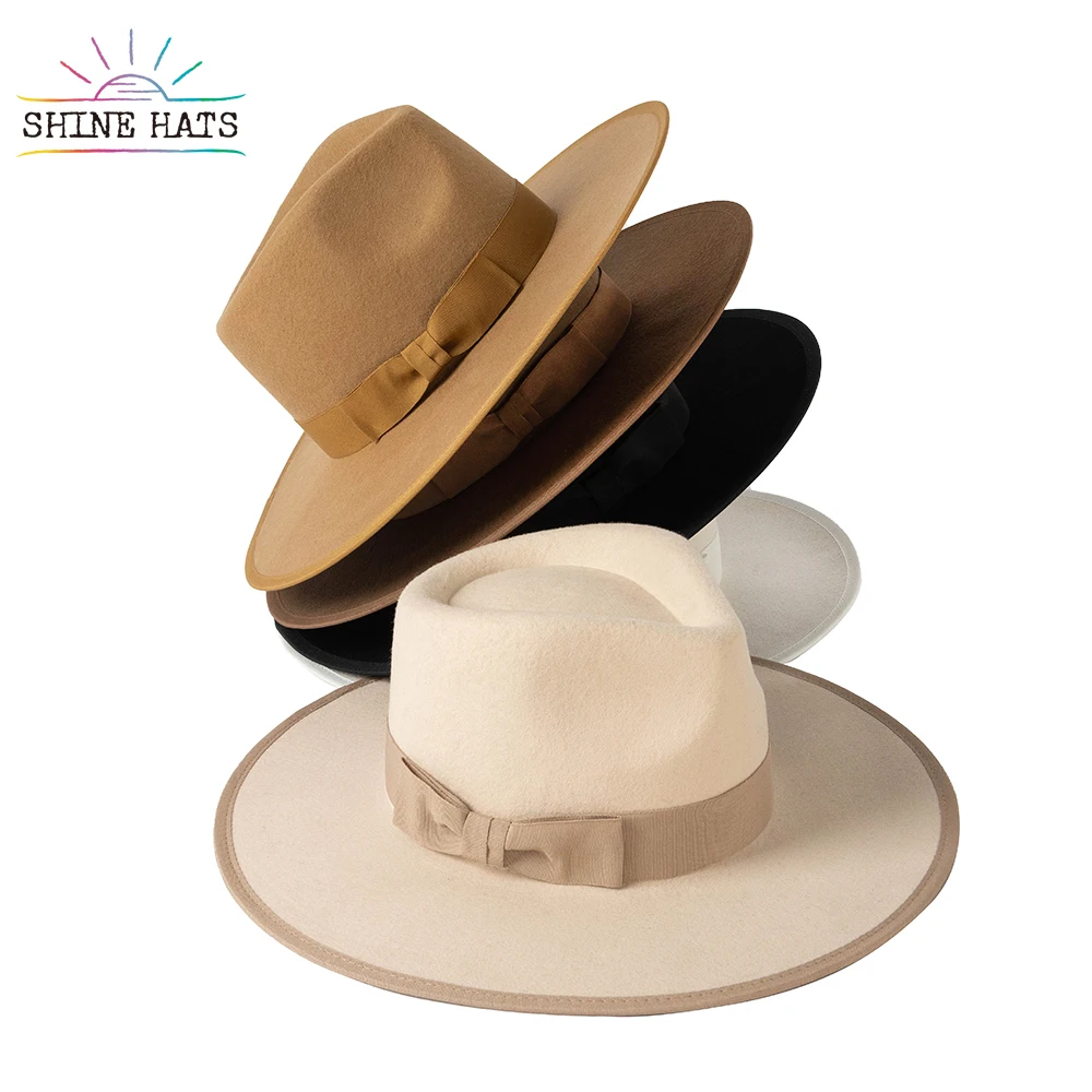 Shinehats Fashion Oem Custom Fedora Hats White Flat Wide Brim Chapeau ...