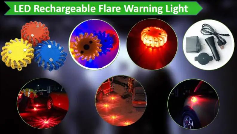 16 LEDs Warning Light Roadside Flare Flashing Breakdown Signal Light ...